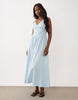 waisted v neck maxi dress with seaming details in steel blue
