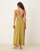 Vila satin cowl neck maxi dress in olive green