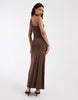 JJXX one-shoulder ruched waist maxi dress in brown