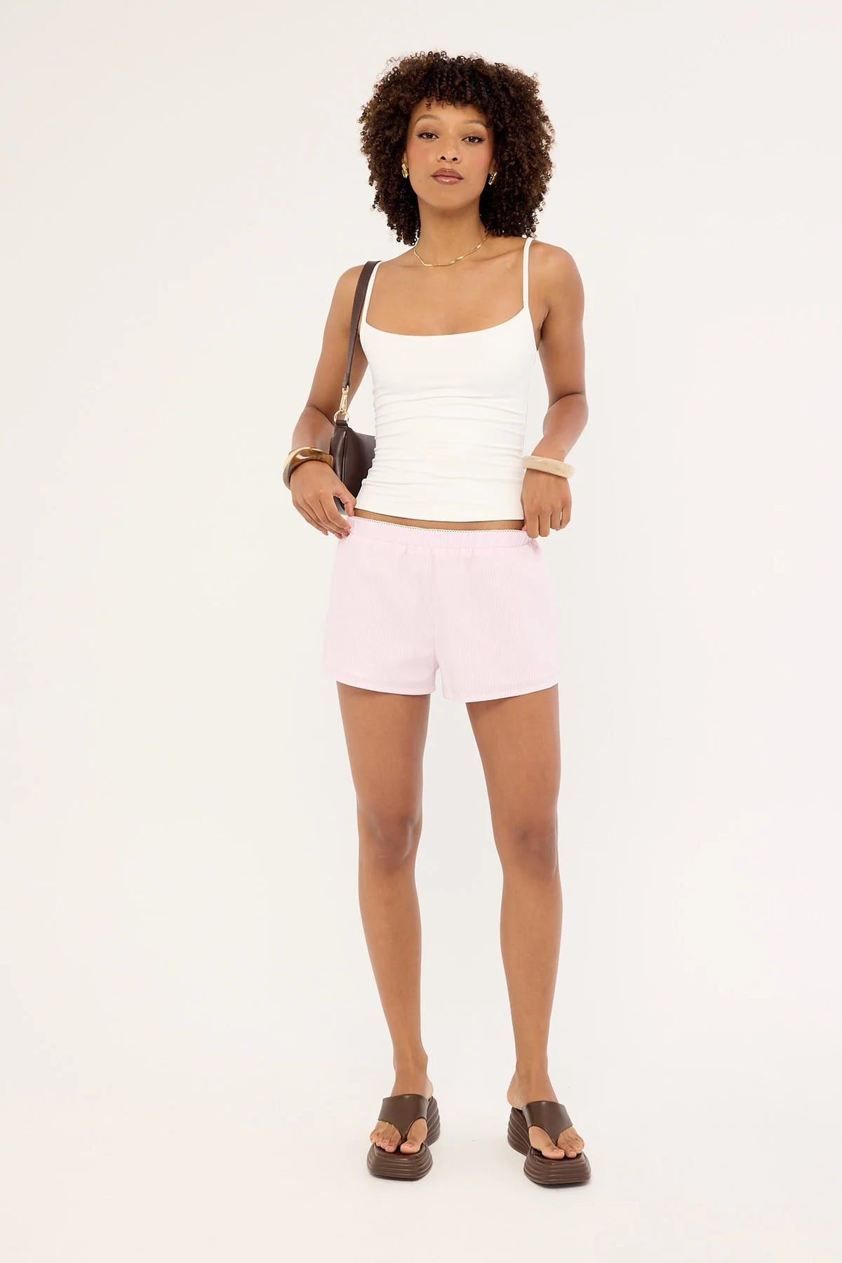 Luck & Trouble Suki Stripe Mid Rise Short Pink Stripe