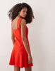 square neck seam detailing mini dress in red