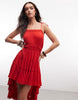 Miss Selfridge high-low hem lace trim midaxi dress in red