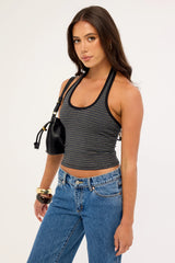 Thrills Stripe Halter Top Washed Black