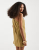 Vero Moda linen look one shoulder mini dress in willow green
