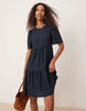 JDY tiered eyelet midi dress in navy