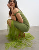 Topshop rib knit tassel trim maxi dress in green