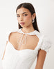 Bardot Allington broderie corset puff sleeve tie collar detail mini dress in white