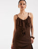 Vero Moda ruffle trim cami midi dress in chocolate brown