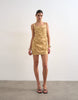 Topshop structured drape mini dress with 3D flowers in beige