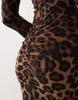 printed mesh asymmetric angel sleeve maxi dress in leopard