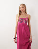 Accessorize embroidered tie back maxi dress in bright pink