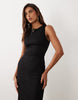 denim bodycon slash neck midi dress in black