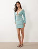 River Island long sleeve metallic knit beach dress in turquoise