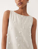 slash neck twill mini dress with pearl embellishment in washed gray