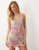 ASOS LUXE crochet cami mini dress with floral embellishment in pink