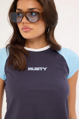Rusty Bradley Mini Cap Sleeve Tee Navy Blue