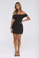 Tailored Allure Off Shoulder Mini Dress Black