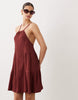 textured halter trapeze mini dress in rust
