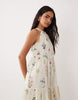 VILA halter neck tiered maxi dress in cream floral print