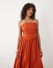 bandeau ruched midi dress in rust