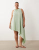 Curve asymmetric hem volume mini dress in green stripes