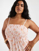 PIECES Curve smocked lace cami maxi dress in pink ditsy floral print