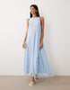 high neck racer lace maxi dress in baby blue