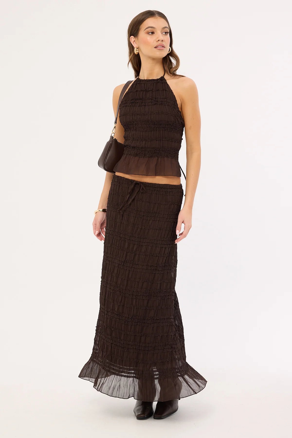 Luck & Trouble Marisole Gathered Maxi Skirt Choc