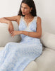 Hope & Ivy satin v-neck lace trim maxi dress in blue floral