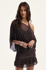 Luck & Trouble Tate Mesh Mini Dress Brown