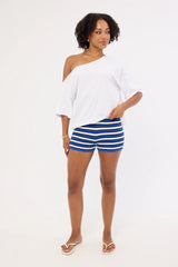 Perfect Stranger Dawn Crochet Mini Shorts Blue Stripe