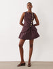 linen blend mini vest dress with poplin skirt in chocolate