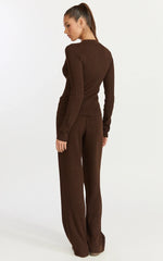 Indigo Top - Long Sleeve Button Down Knit Top in Chocolate