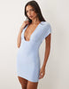 plunge slinky bodycon mini dress in baby blue