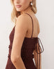 crinkle maxi sundress with shirred dropped waist in warm chocolate