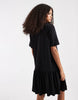 Pieces drop waist short sleeve mini dress in black