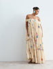 ARRANGE Curve trapeze bardot maxi dress with cape back in yellow floral print