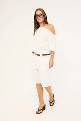 Motel Low Rise Denim Skater Shorts True White