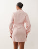 Missy Empire cotton blend tie front detail button up shirt mini dress in pink stripes