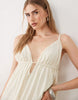 broderie v neck midi dress in natural