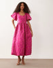 Sister Jane Pomegranate jacquard scoop neck puff sleeve maxi in bright pink