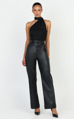 Lucienne Bodysuit - One Shoulder Draped Scarf Bodysuit in Black