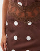 Lioness Solana sheer panel halterneck satin mini dress in chocolate and cream polka dots