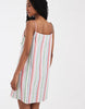 PIECES square neck denim mini dress in washed retro striped print