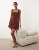square neck bodycon mini sundress in chocolate