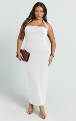 Salome Midi Dress - Halter Neck Column Dress in White
