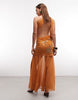 floral embellished halter maxi dress in orange
