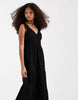 Vero Moda cotton ruched plunge front tiered maxi dress in black