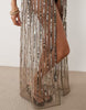 Miss Selfridge sequined slit front beach cami maxi dress in taupe