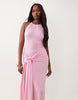 South Beach halterneck maxi dress with wrap waist in baby pink